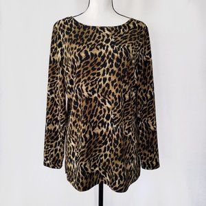 John Paul Richard Leopard Print Stretch Knit Boatneck Blouse